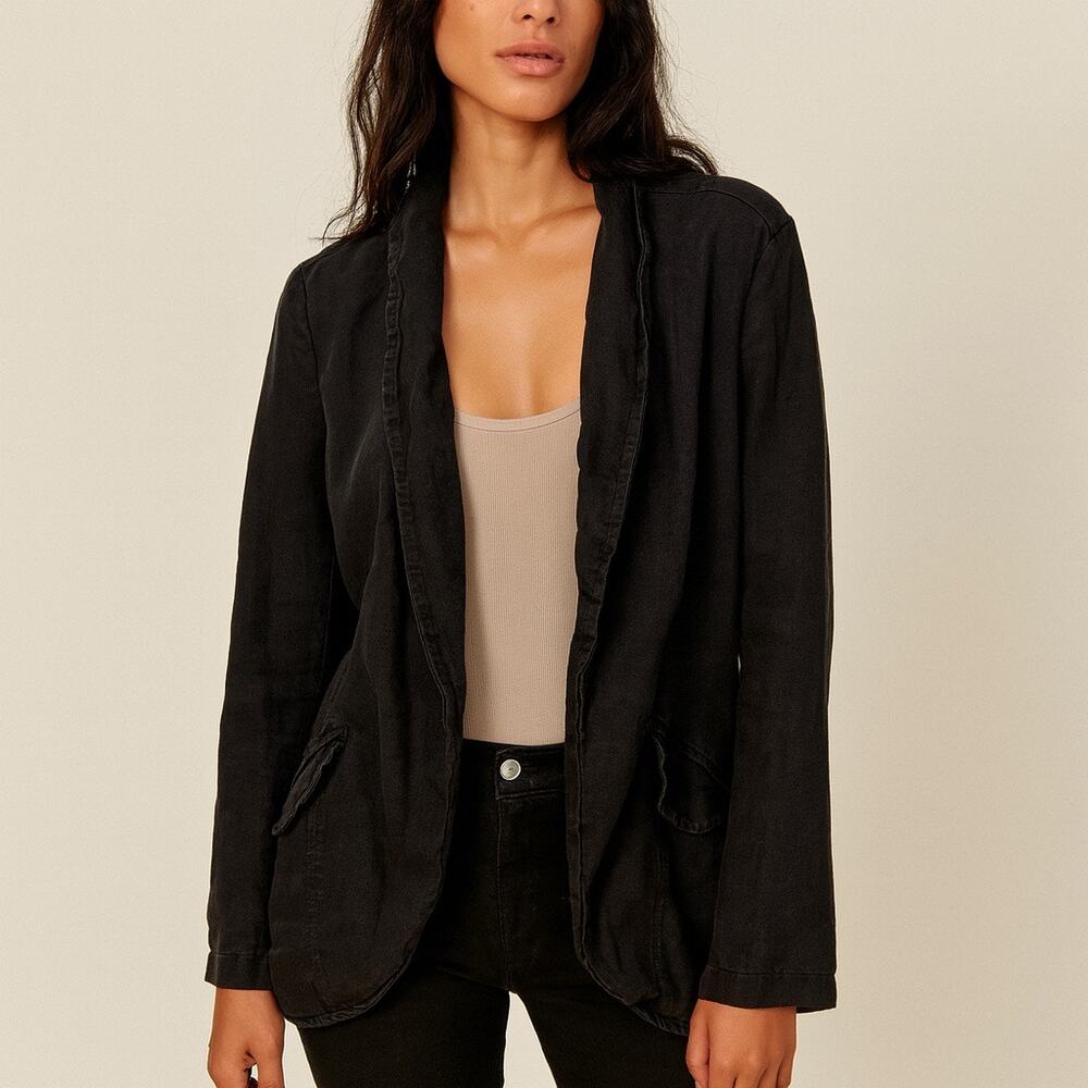 Free People Unstructured Jacket Black Linen Blend